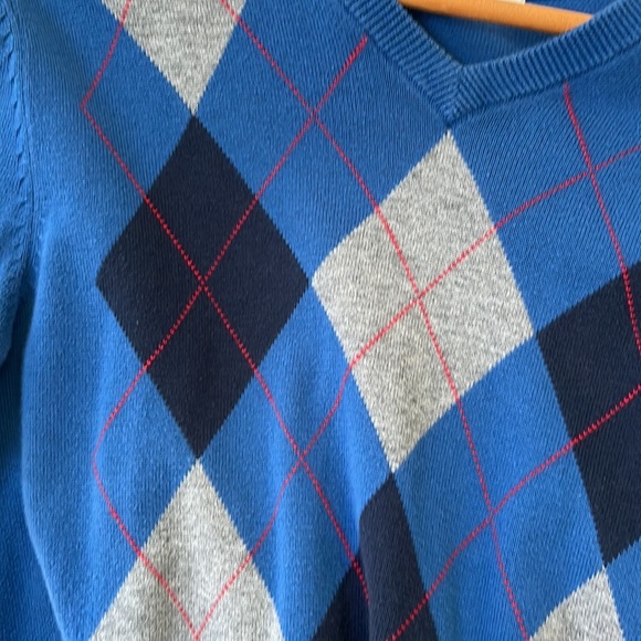 Blue V neck Argyle Sweater Size S - Picture 2 of 3